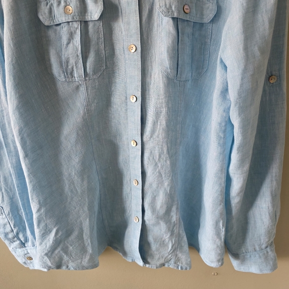 NWOT Saks Fifth Avenue L Lagenlook Euro Chic Resortwear Linen Button Down Shirt - Picture 7 of 13